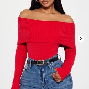 Fashion Nova Sz XL Red Off-Shoulder Sweater